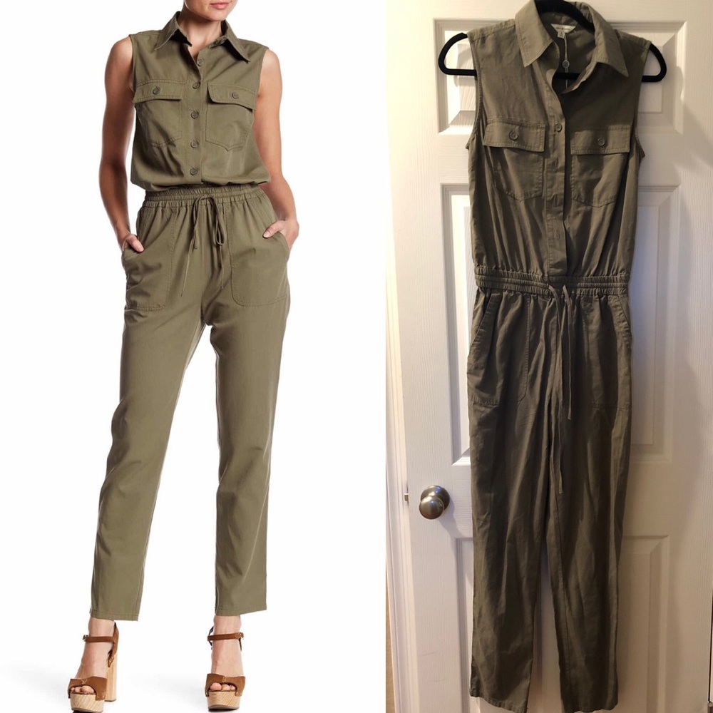 Max Studio Olive Green Collar Jumpsuit S